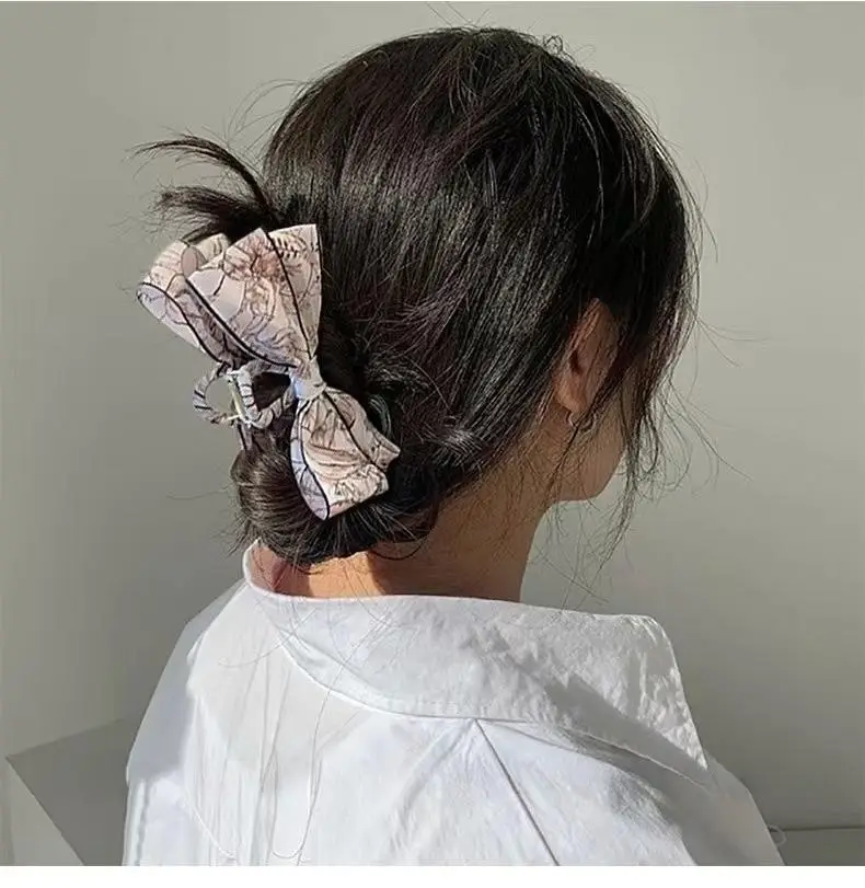 2023 New Ink Painting Fabric Clip Bow High-Grade Retro Back Head Clip Updo Shark Clip Hair Accessories — feature 3