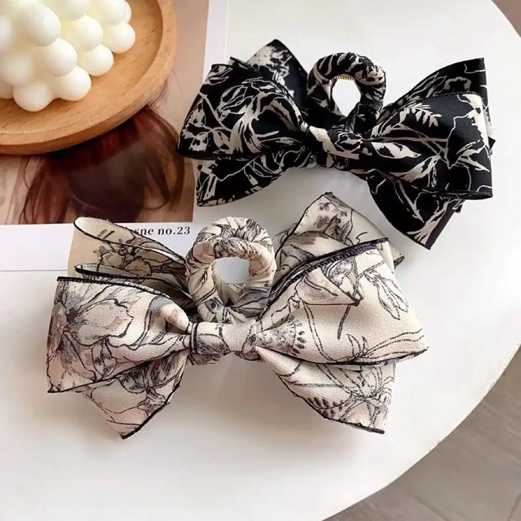 2023 New Ink Painting Fabric Clip Bow High-Grade Retro Back Head Clip Updo Shark Clip Hair Accessories — feature 5
