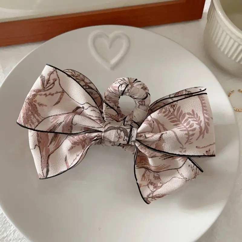 2023 New Ink Painting Fabric Clip Bow High-Grade Retro Back Head Clip Updo Shark Clip Hair Accessories - Image 2