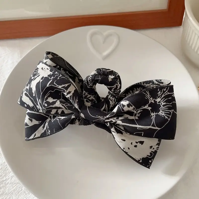 2023 New Ink Painting Fabric Clip Bow High-Grade Retro Back Head Clip Updo Shark Clip Hair Accessories - Image 3