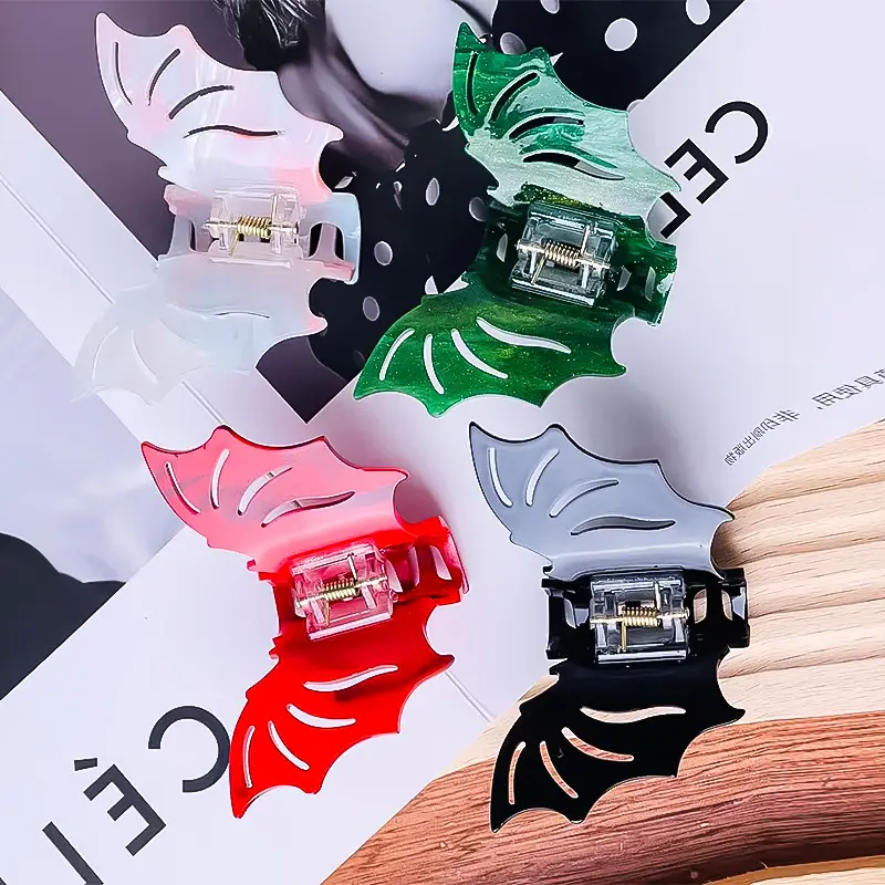 Halloween Bat Hair Clips Red Green Green Acetate - Image 5