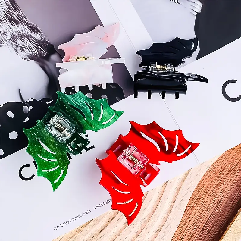 Halloween Bat Hair Clips Red Green Green Acetate - Image 6