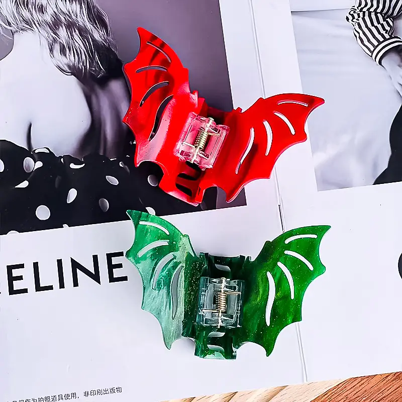 Halloween Bat Hair Clips Red Green Green Acetate - Image 8