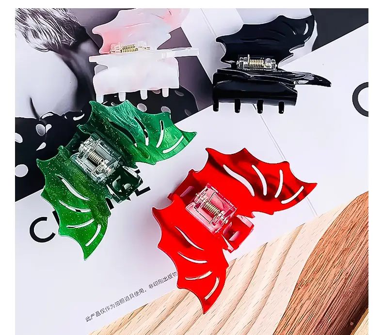 Halloween Bat Hair Clips Red Green Green Acetate — feature 5