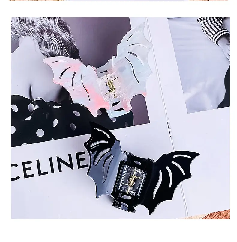 Halloween Bat Hair Clips Red Green Green Acetate — feature 8