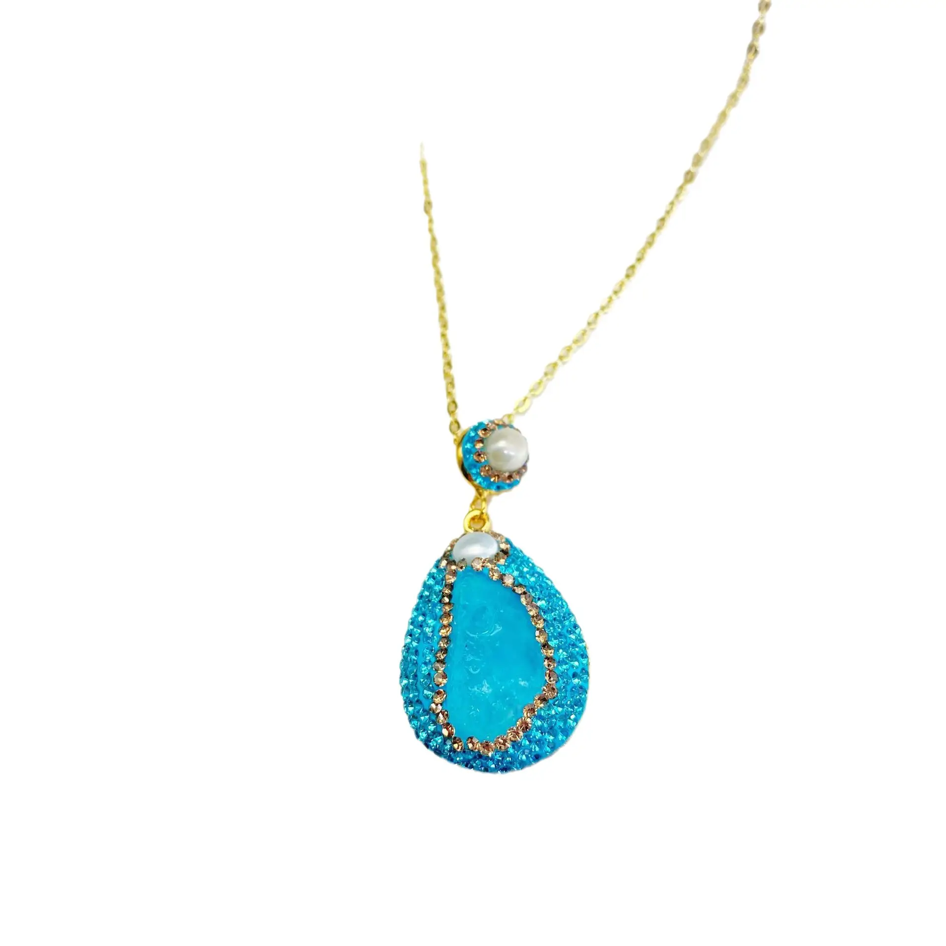 Aquamarine Teardrop Necklace with Gold Chain