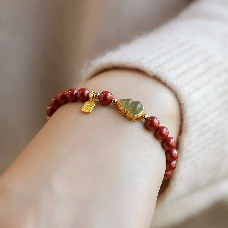 Cinnabar Bracelet Female Hetian Jade Gold Inlaid - Image 5