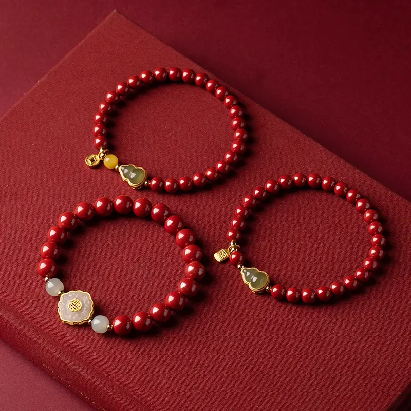 Cinnabar Bracelet Female Hetian Jade Gold Inlaid - Image 7