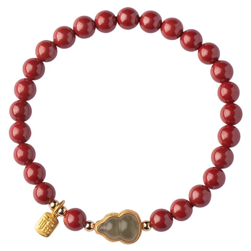 Cinnabar Bracelet Female Hetian Jade Gold Inlaid - Image 8