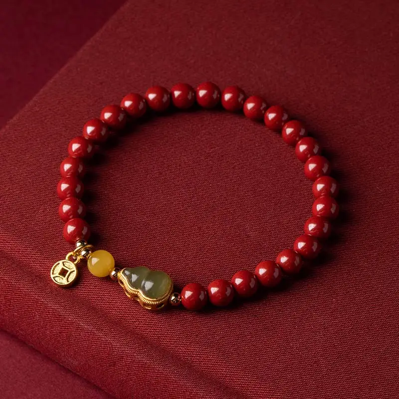 Cinnabar Bracelet Female Hetian Jade Gold Inlaid - Image 2