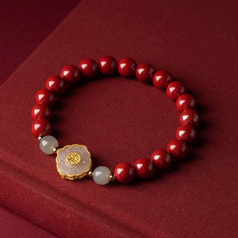 Cinnabar Bracelet Female Hetian Jade Gold Inlaid - Image 3