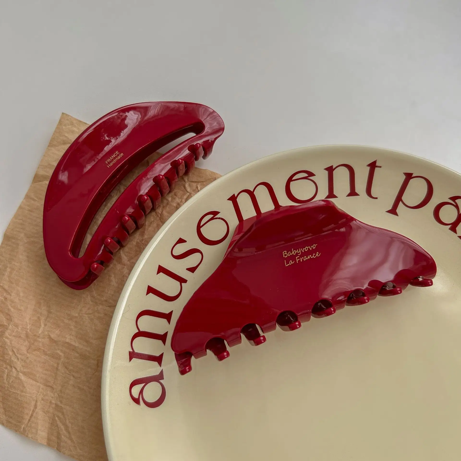 Red Acetate Hair Clips Female High Sense Back Head Chuck Clip Shark Clip - Image 9