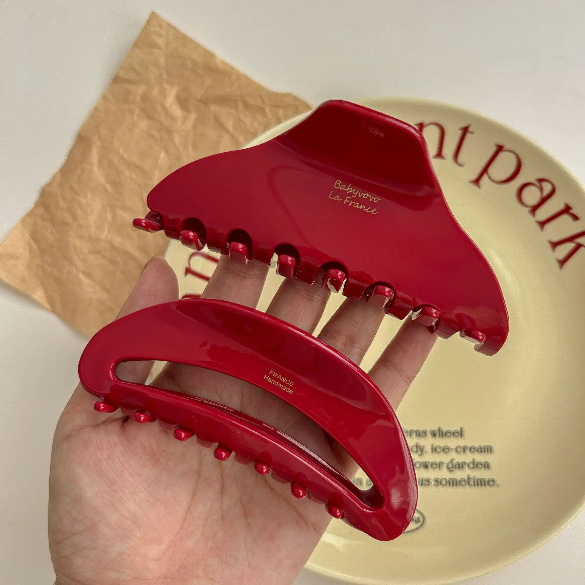 Red Acetate Hair Clips Female High Sense Back Head Chuck Clip Shark Clip - Image 10