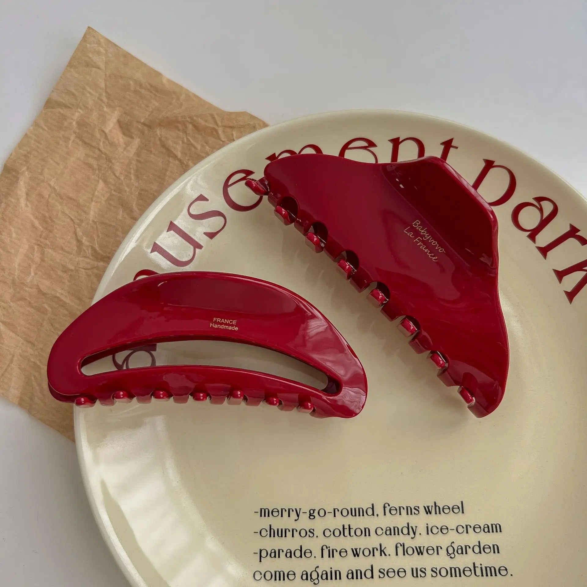 Red Acetate Hair Clips Female High Sense Back Head Chuck Clip Shark Clip - Image 11