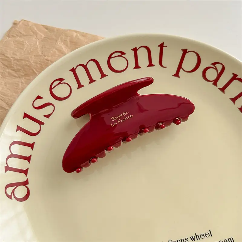 Red Acetate Hair Clips Female High Sense Back Head Chuck Clip Shark Clip - Image 4