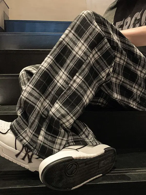 Men's Plaid Pants Black White Spring Autumn Lazy Drop - Image 6
