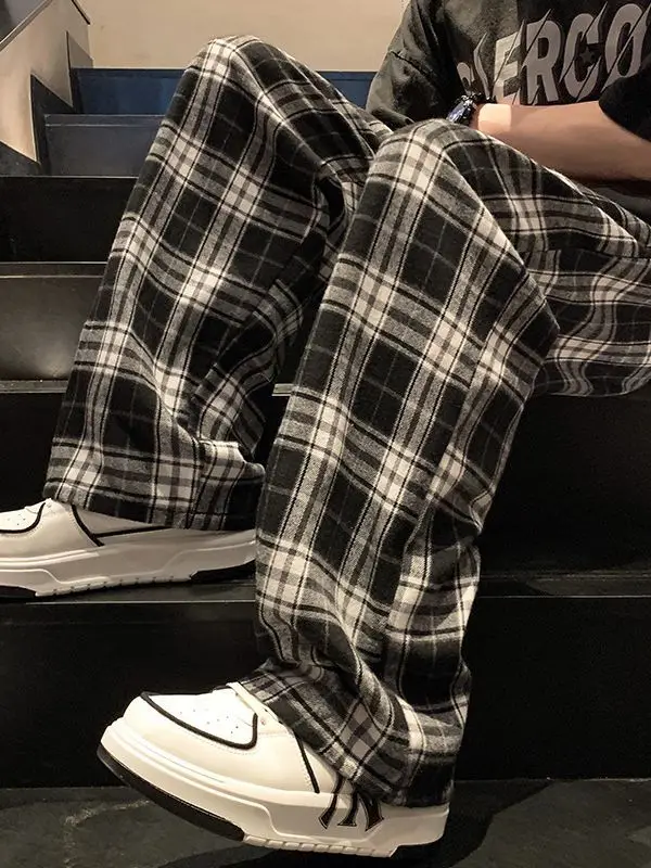 Men's Plaid Pants Black White Spring Autumn Lazy Drop - Image 7