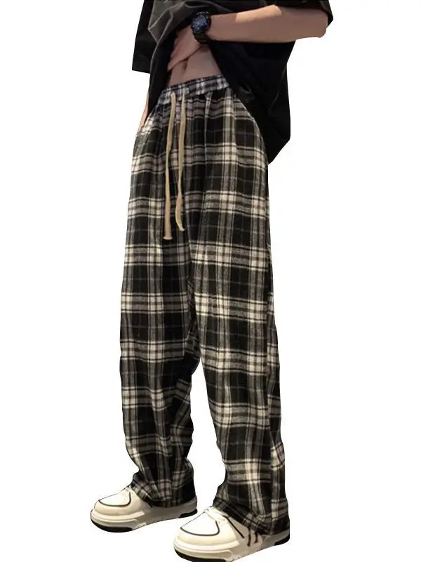 Men's Plaid Pants Black White Spring Autumn Lazy Drop - Image 8