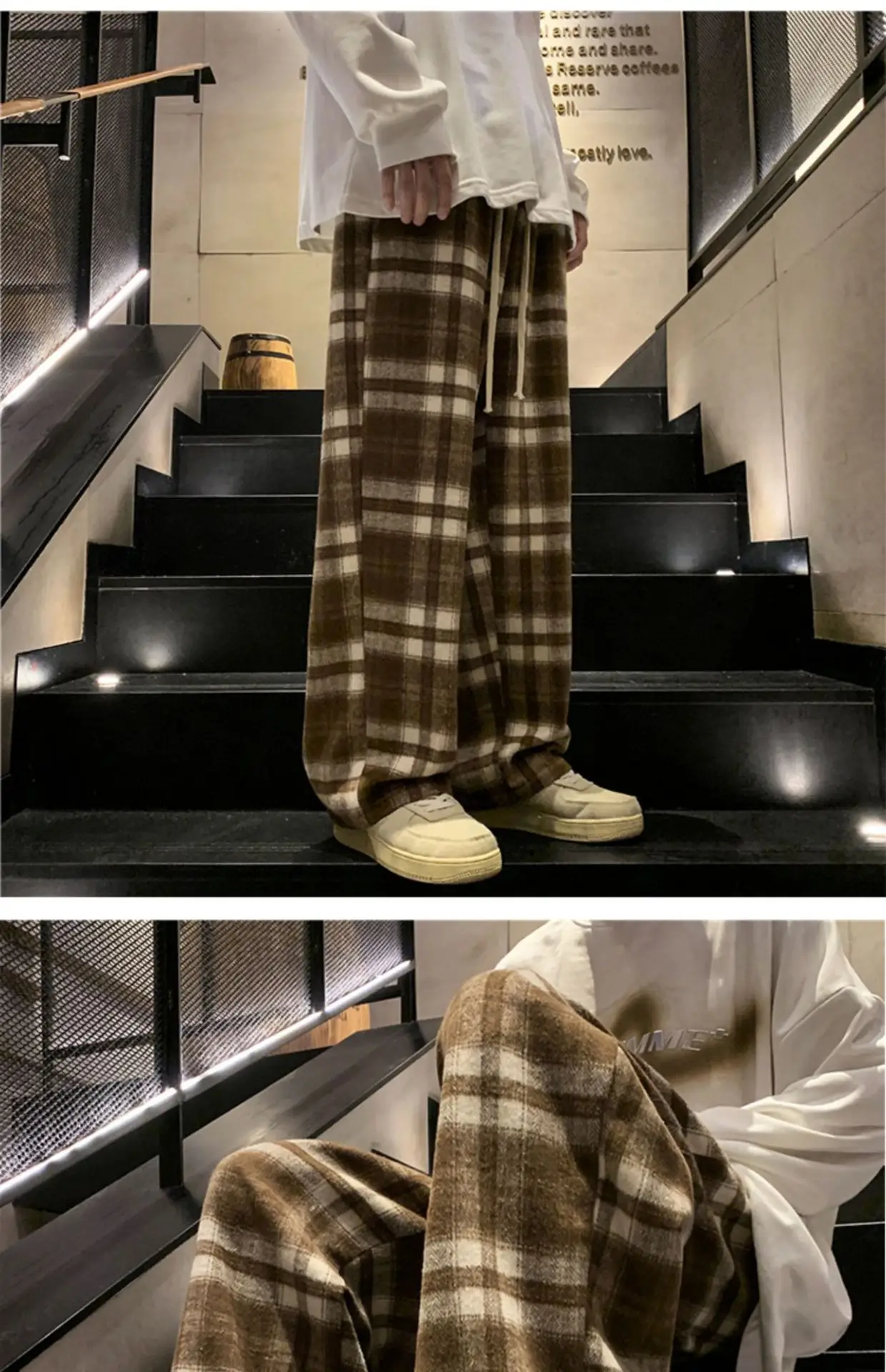 Men's Plaid Pants Black White Spring Autumn Lazy Drop — feature 10