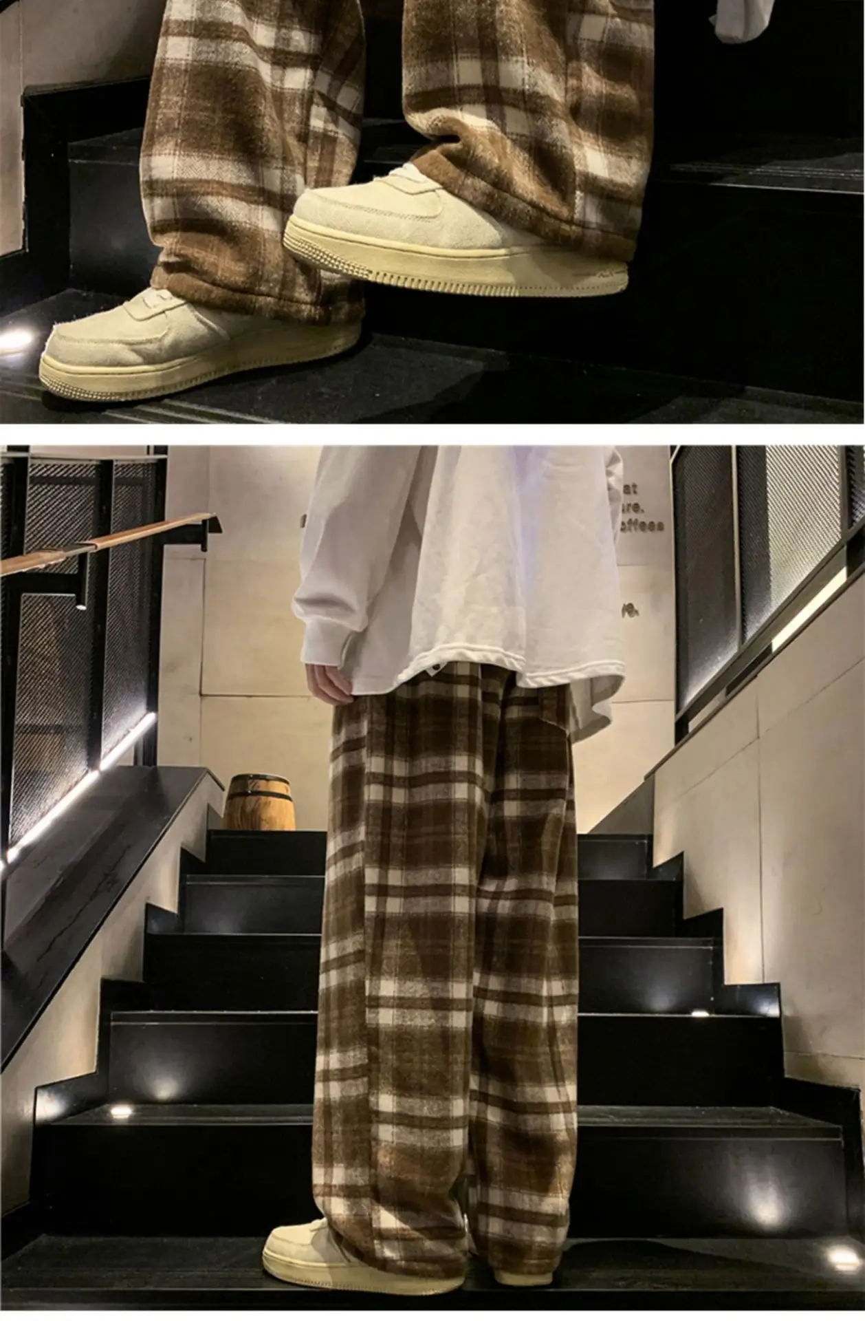 Men's Plaid Pants Black White Spring Autumn Lazy Drop — feature 11