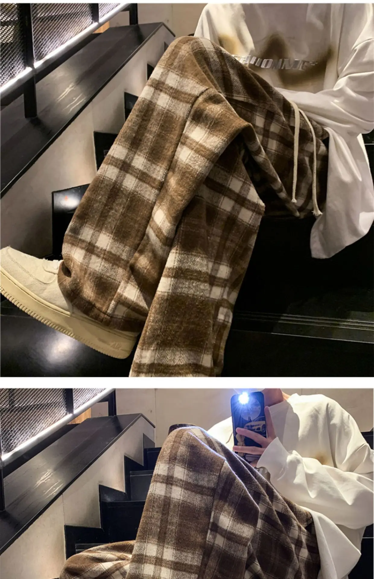 Men's Plaid Pants Black White Spring Autumn Lazy Drop — feature 12
