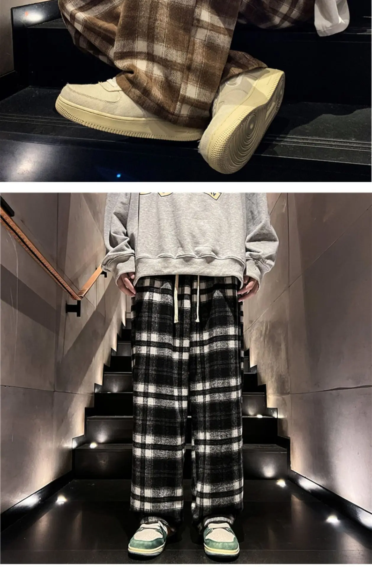Men's Plaid Pants Black White Spring Autumn Lazy Drop — feature 13