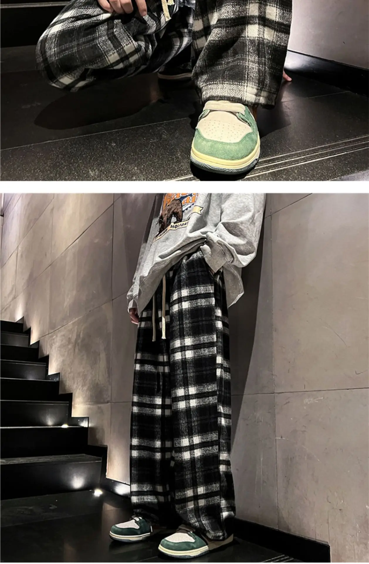 Men's Plaid Pants Black White Spring Autumn Lazy Drop — feature 15