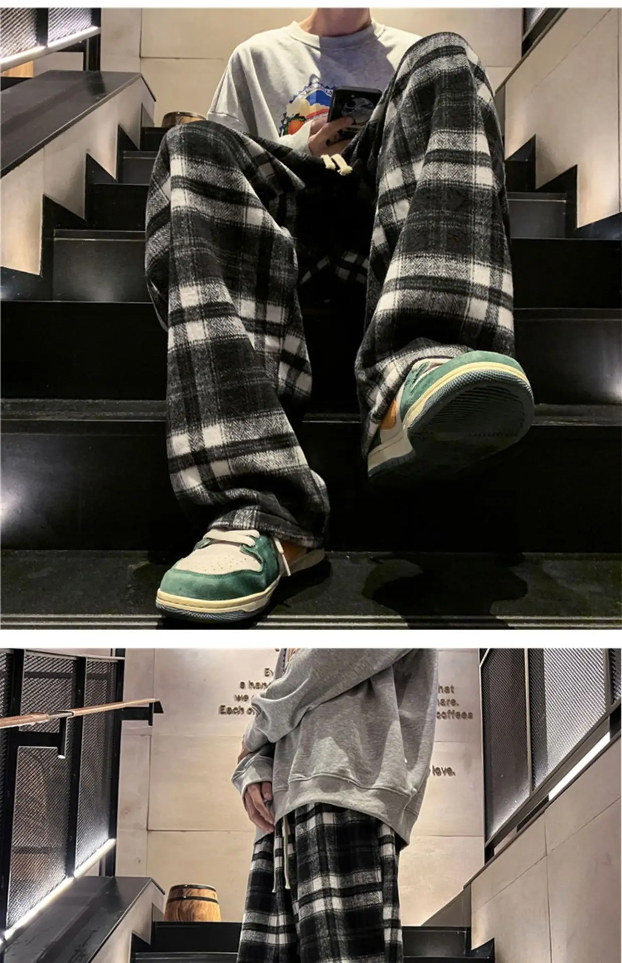 Men's Plaid Pants Black White Spring Autumn Lazy Drop — feature 16