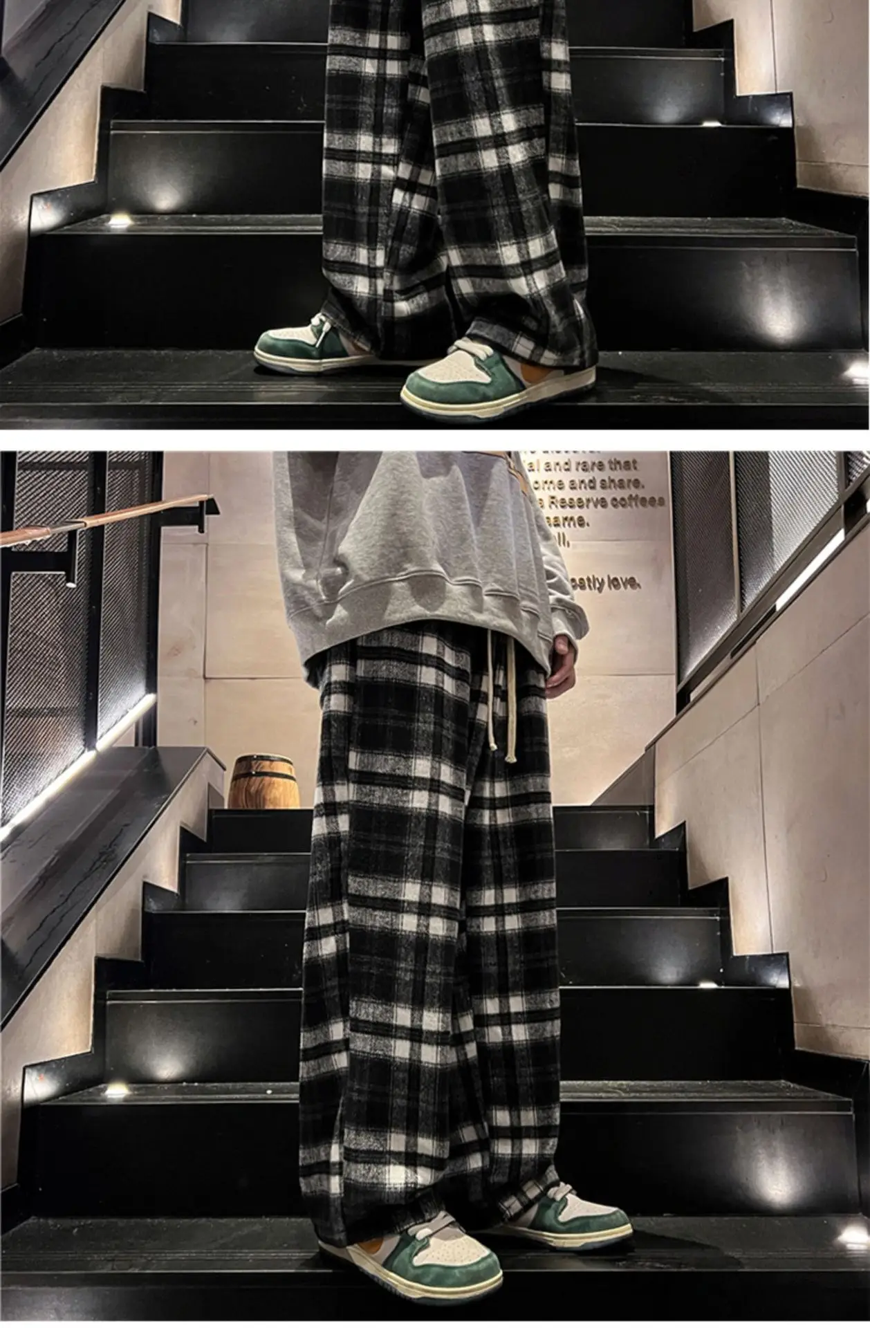 Men's Plaid Pants Black White Spring Autumn Lazy Drop — feature 17