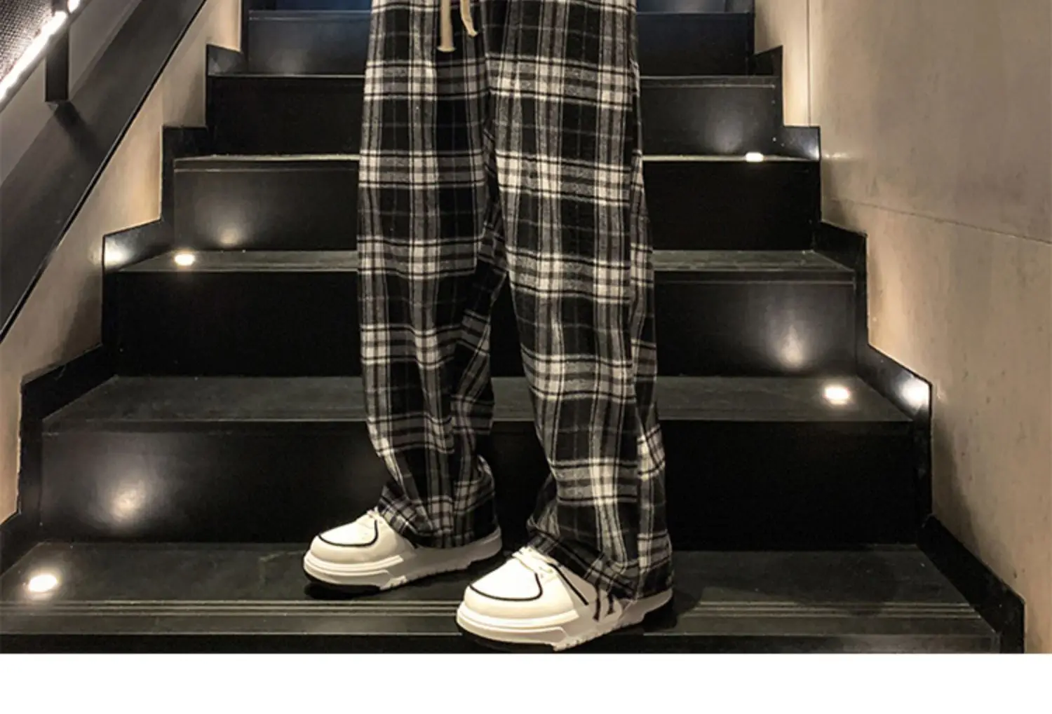 Men's Plaid Pants Black White Spring Autumn Lazy Drop — feature 19
