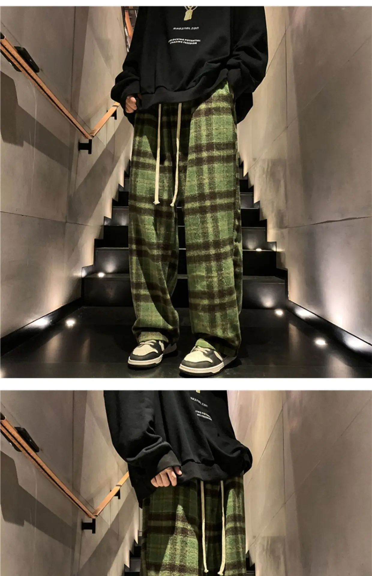 Men's Plaid Pants Black White Spring Autumn Lazy Drop — feature 2