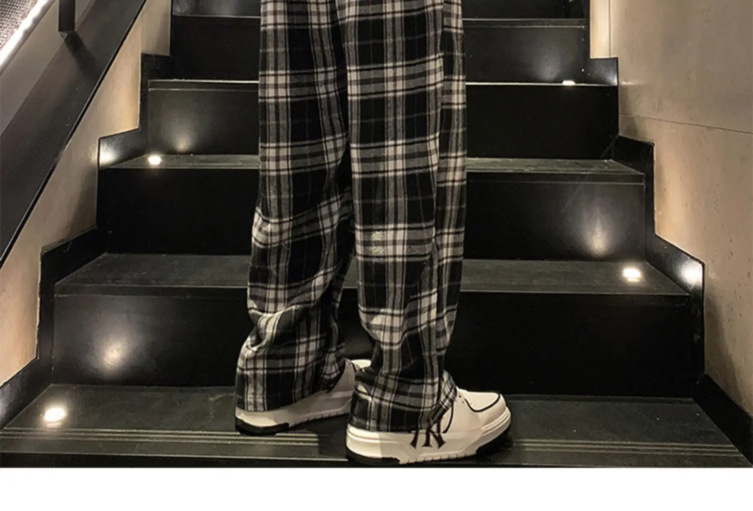 Men's Plaid Pants Black White Spring Autumn Lazy Drop — feature 21