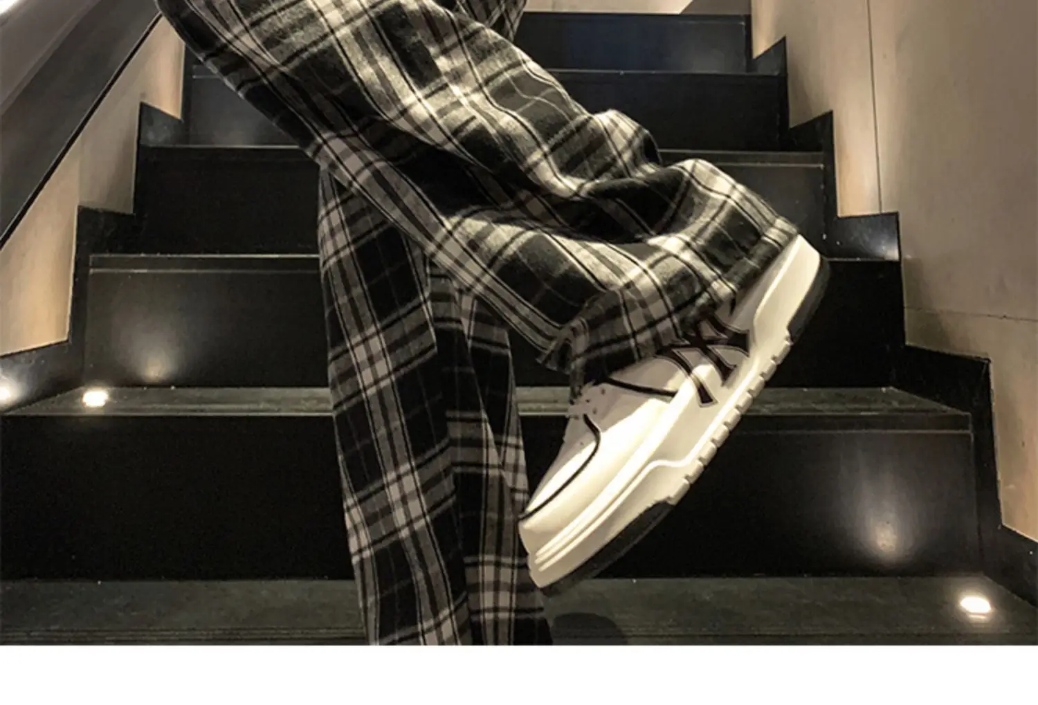 Men's Plaid Pants Black White Spring Autumn Lazy Drop — feature 23
