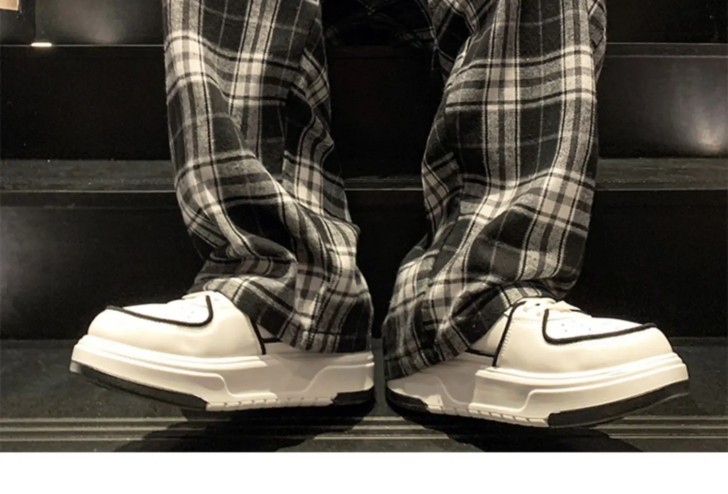 Men's Plaid Pants Black White Spring Autumn Lazy Drop — feature 25