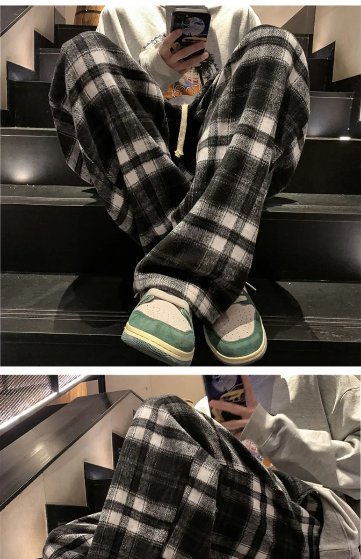 Men's Plaid Pants Black White Spring Autumn Lazy Drop — feature 28