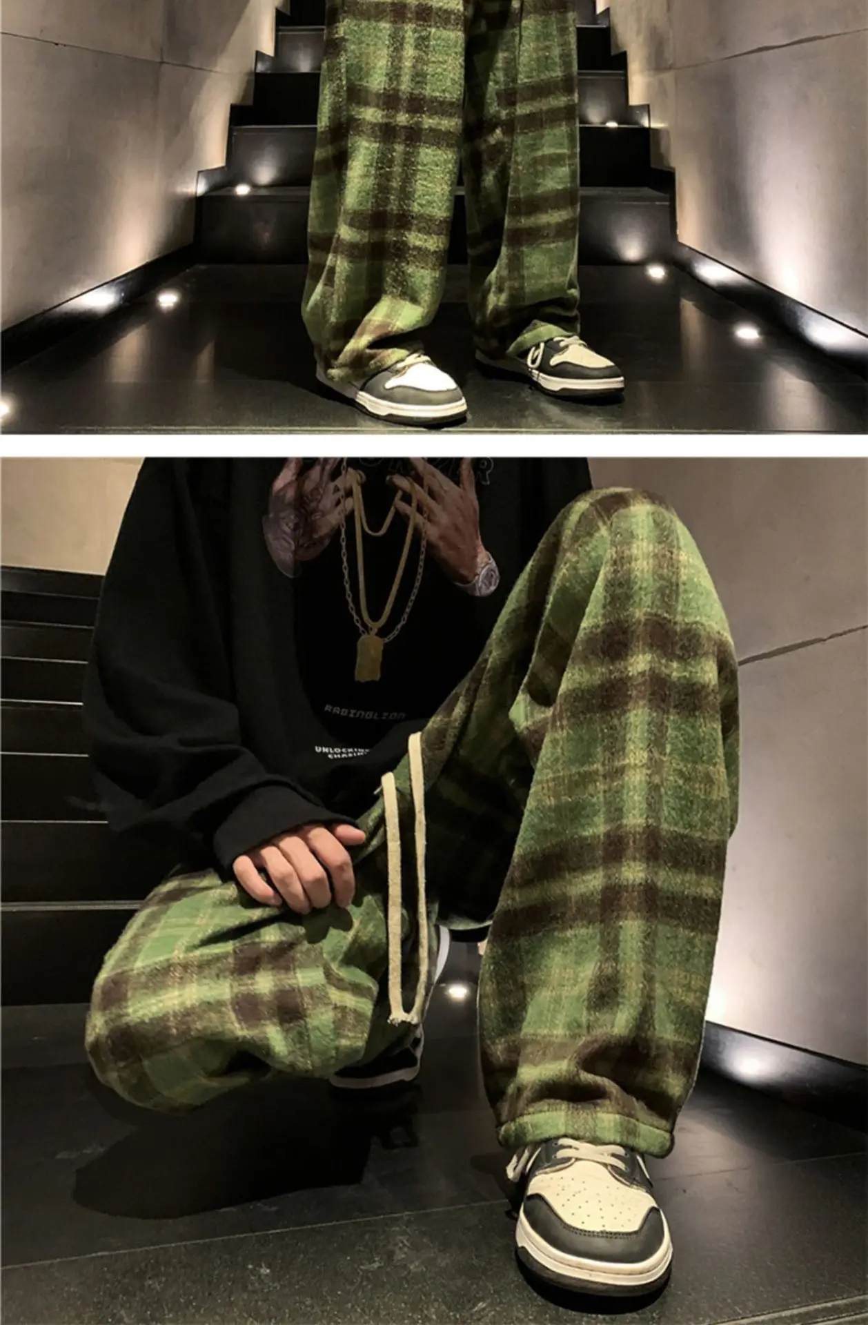 Men's Plaid Pants Black White Spring Autumn Lazy Drop — feature 3