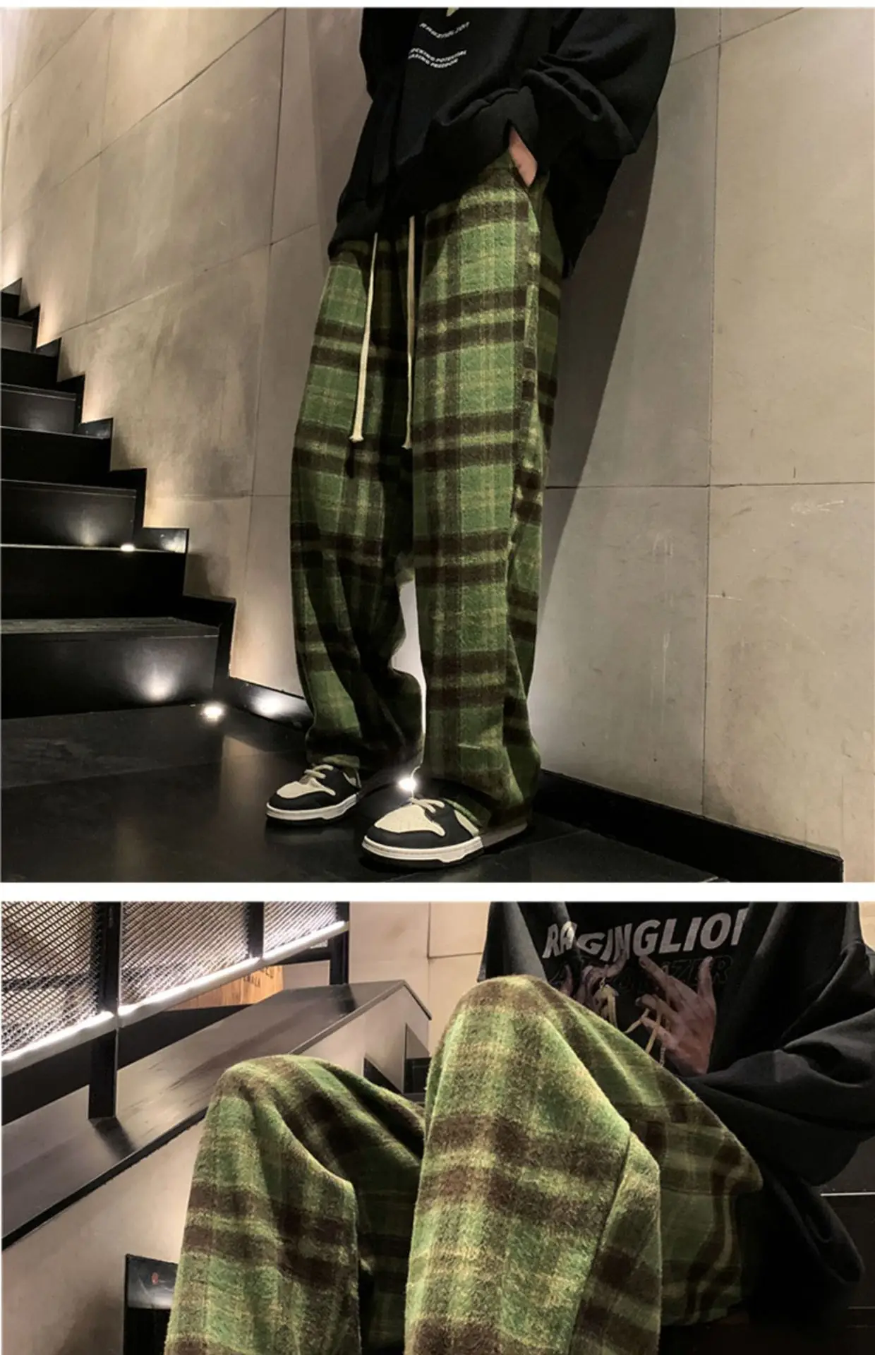 Men's Plaid Pants Black White Spring Autumn Lazy Drop — feature 4