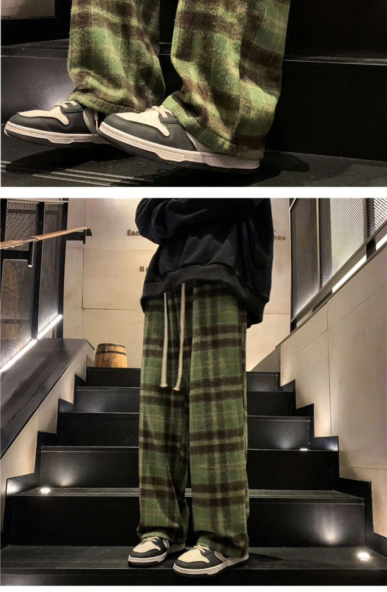 Men's Plaid Pants Black White Spring Autumn Lazy Drop — feature 5