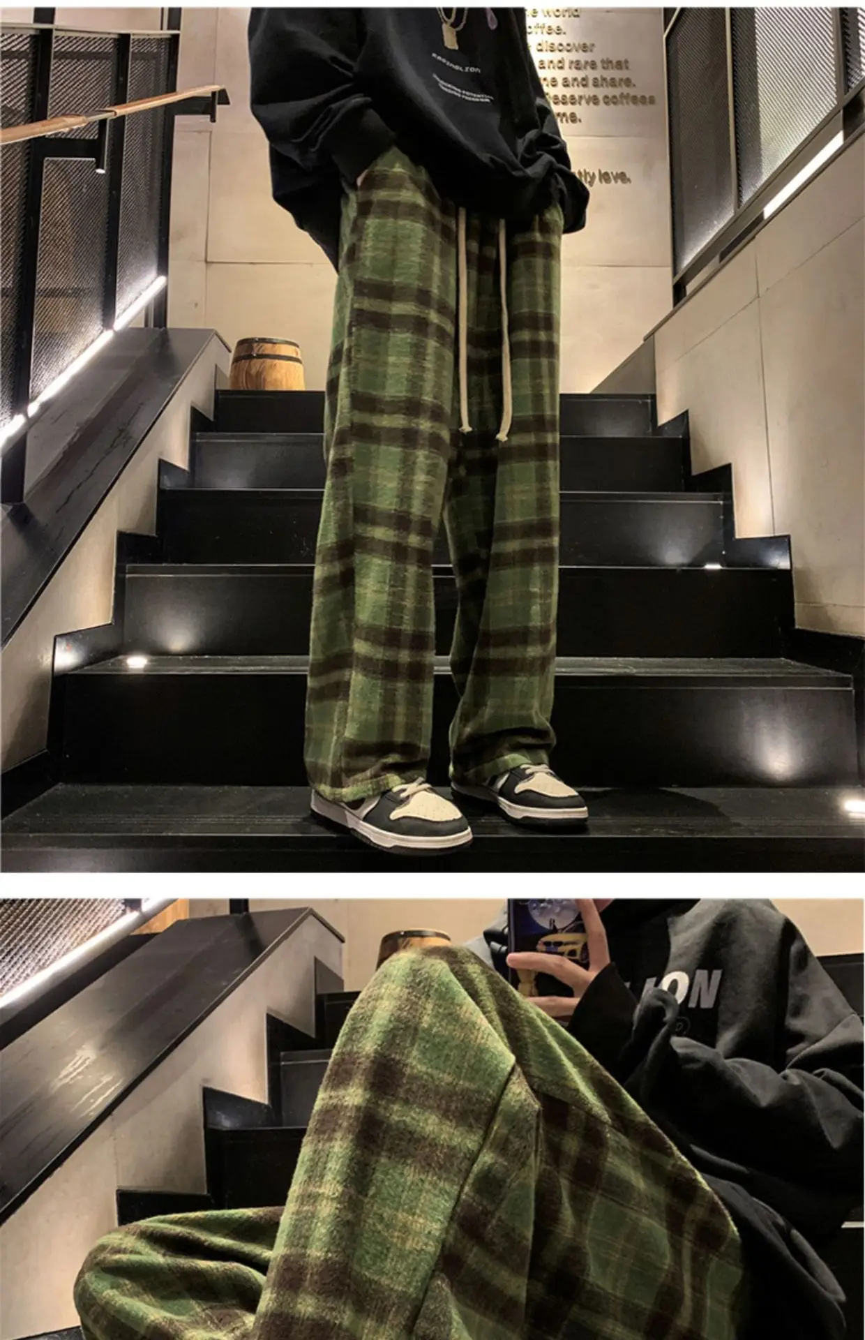 Men's Plaid Pants Black White Spring Autumn Lazy Drop — feature 6
