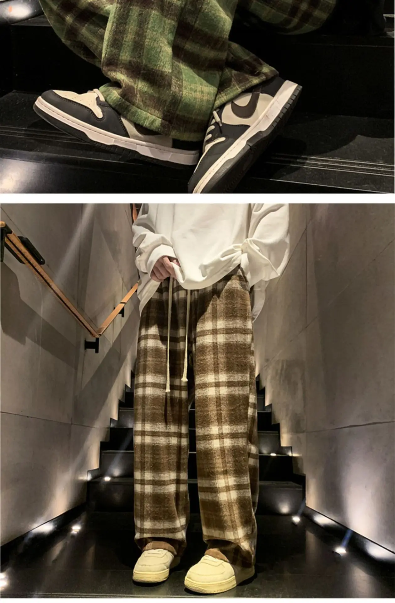 Men's Plaid Pants Black White Spring Autumn Lazy Drop — feature 7