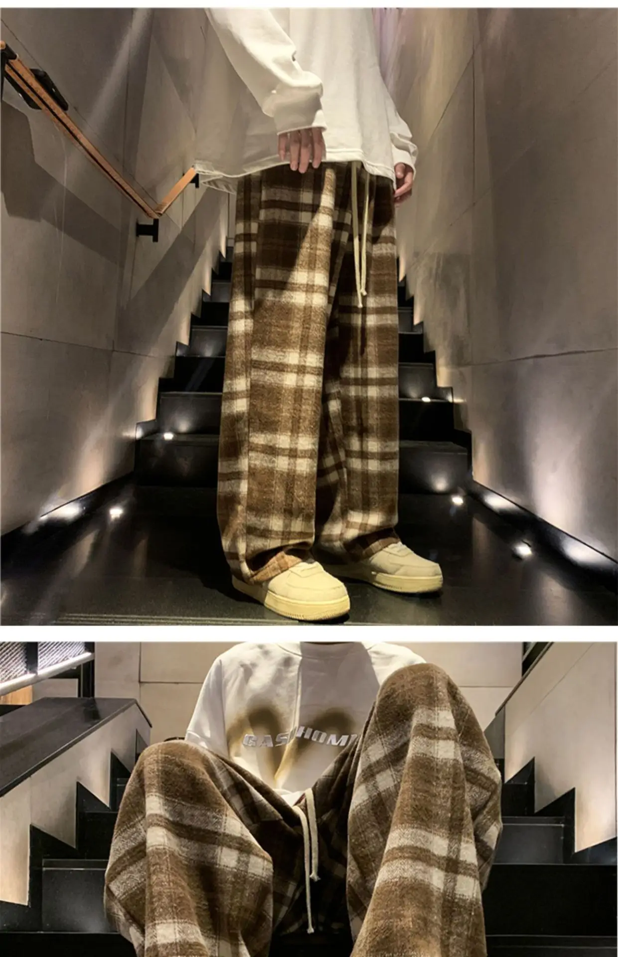 Men's Plaid Pants Black White Spring Autumn Lazy Drop — feature 8