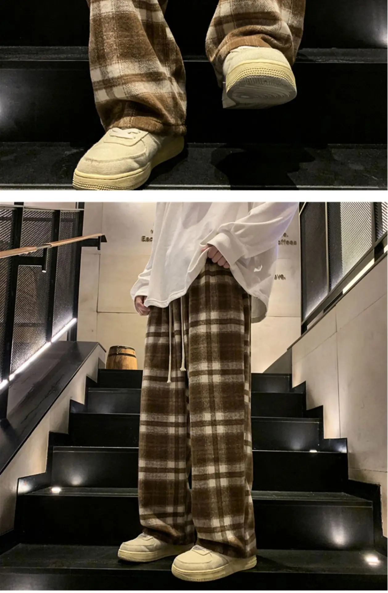 Men's Plaid Pants Black White Spring Autumn Lazy Drop — feature 9
