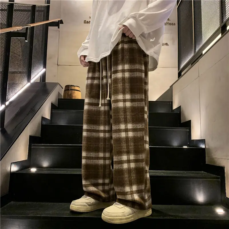 Men's Plaid Pants Black White Spring Autumn Lazy Drop - Image 3