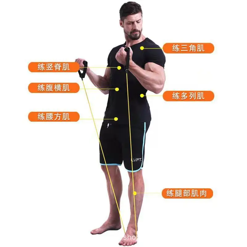 D Buckle carabiner 11-piece set pull rope fitness suit Chinese version carabiner fitness pull rope push rod — feature 4
