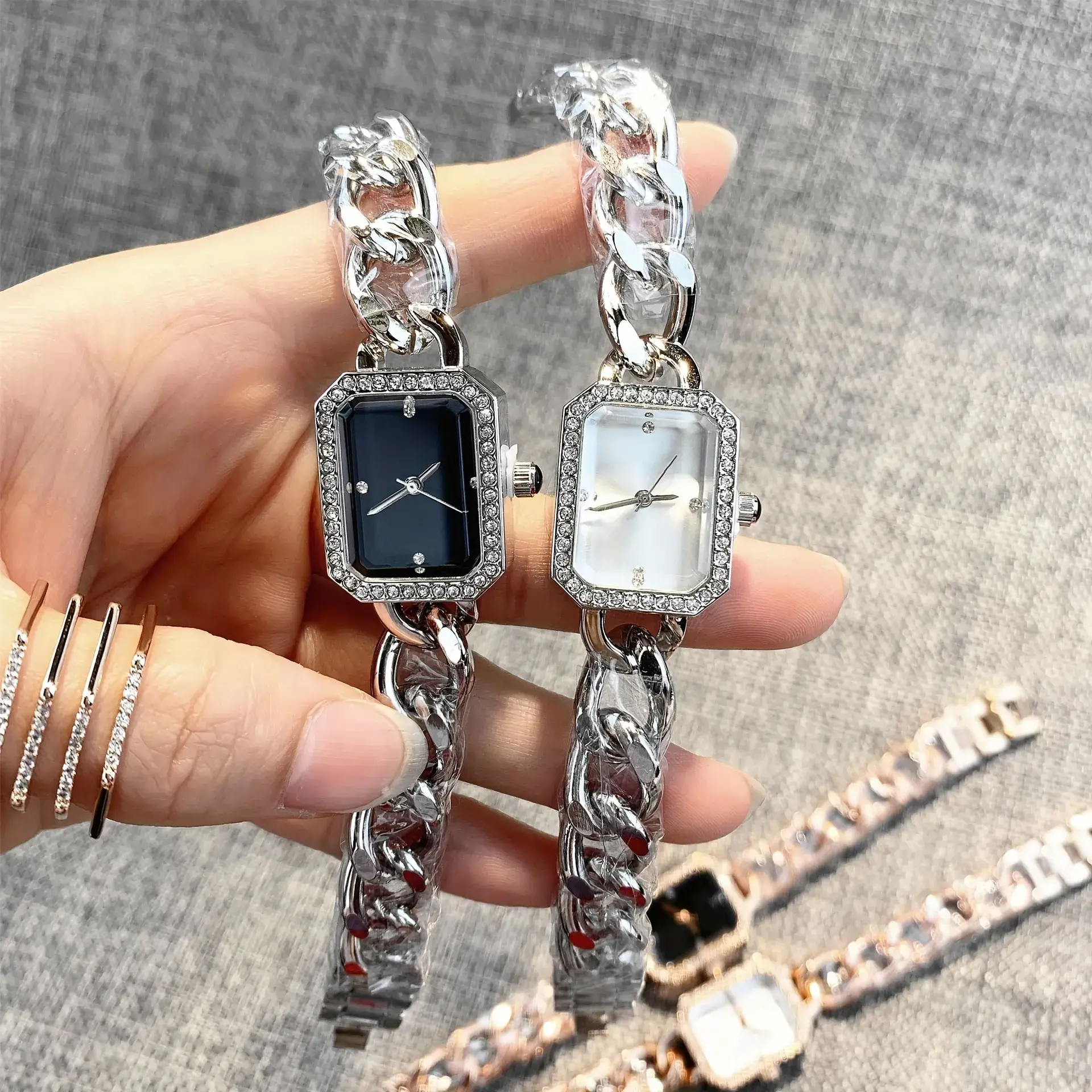 Chanel Style Women's Chain Watch with Diamond Dial - Image 8