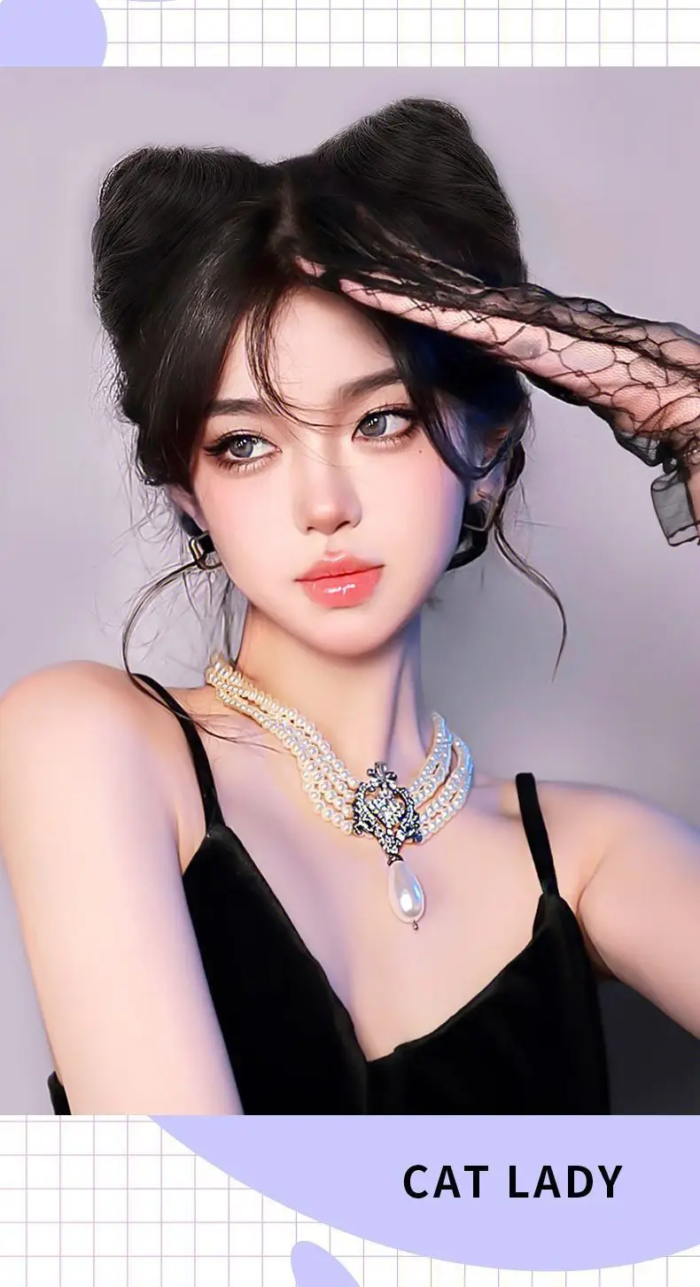 Double Ball Cat Ear Wig Black 8CM — feature 11
