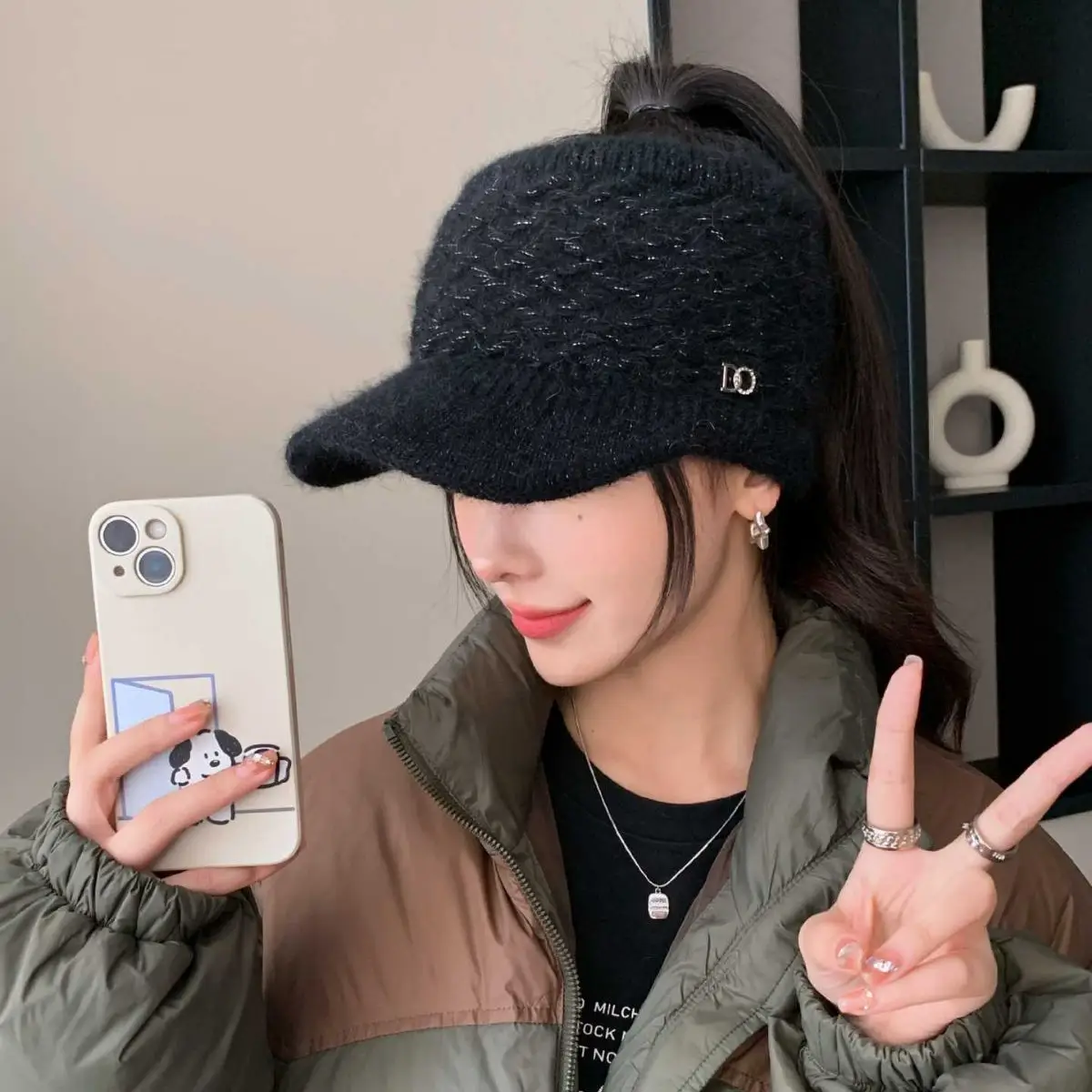 Pink Woolen Knitted Windproof Hat for Women - Image 15