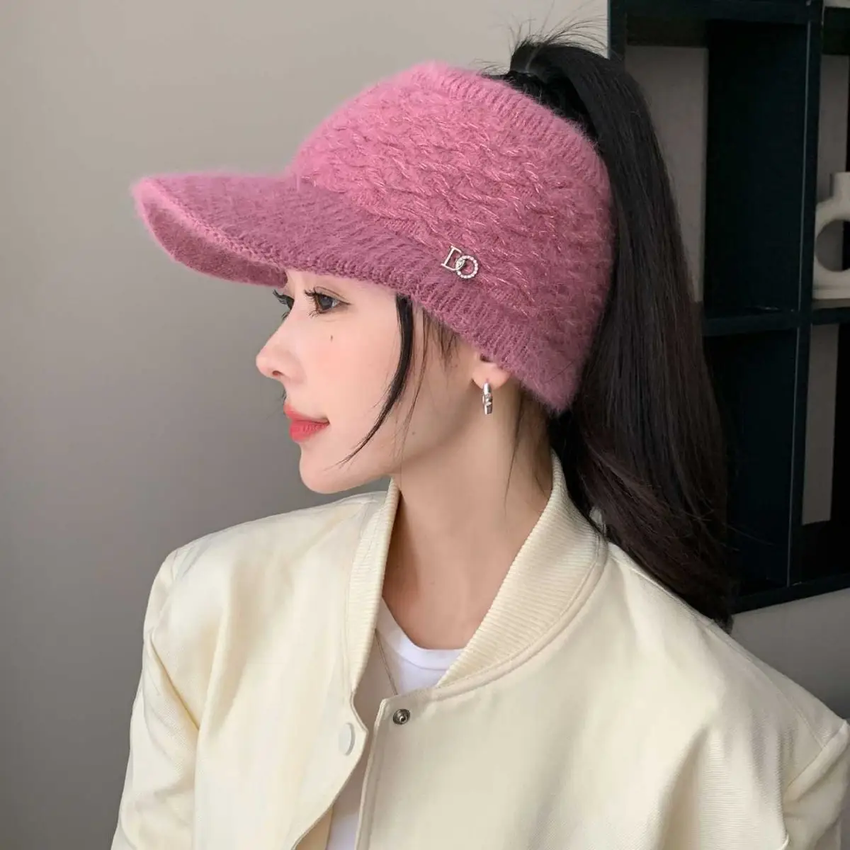 Pink Woolen Knitted Windproof Hat for Women - Image 16