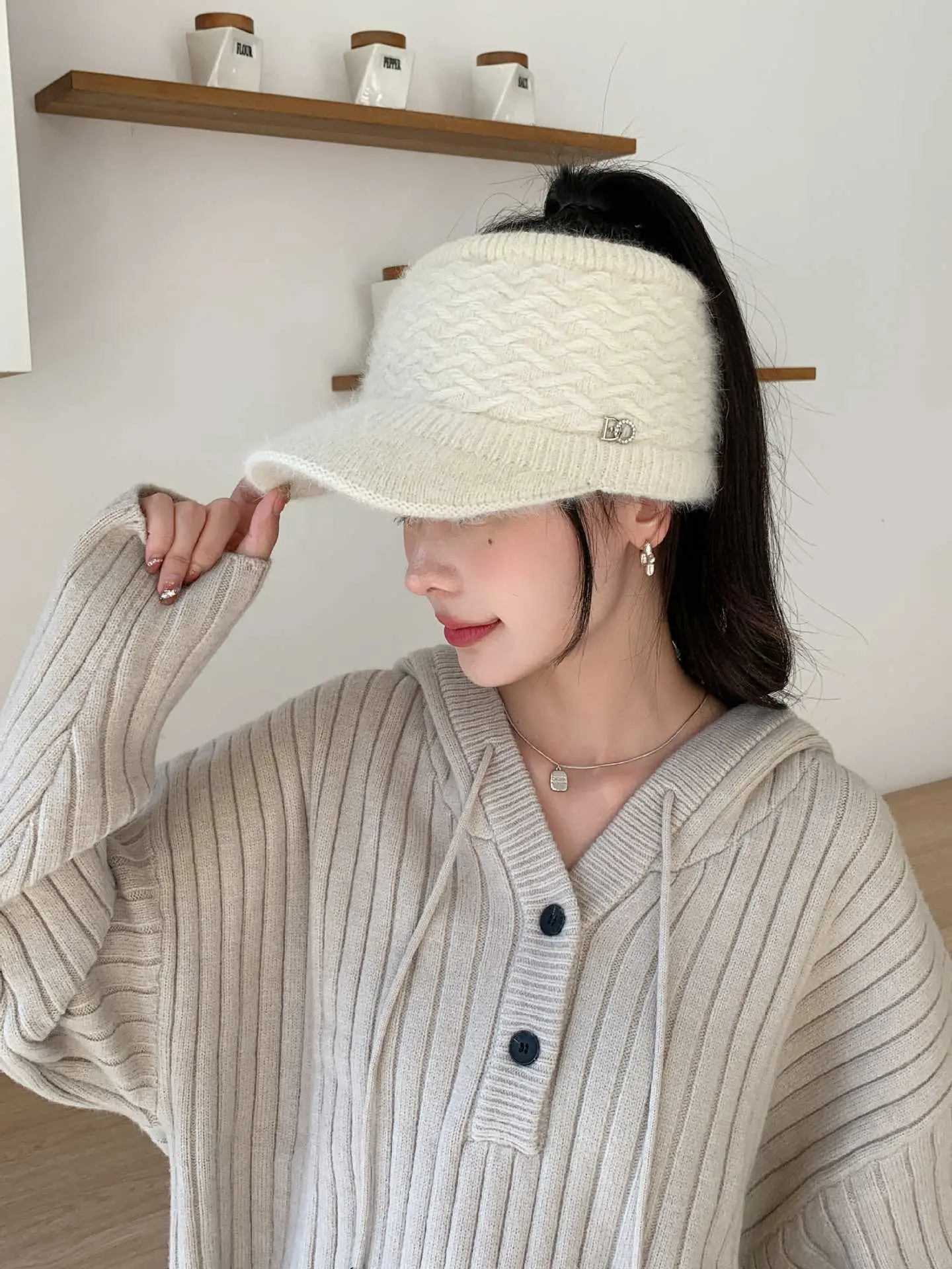 Pink Woolen Knitted Windproof Hat for Women - Image 2