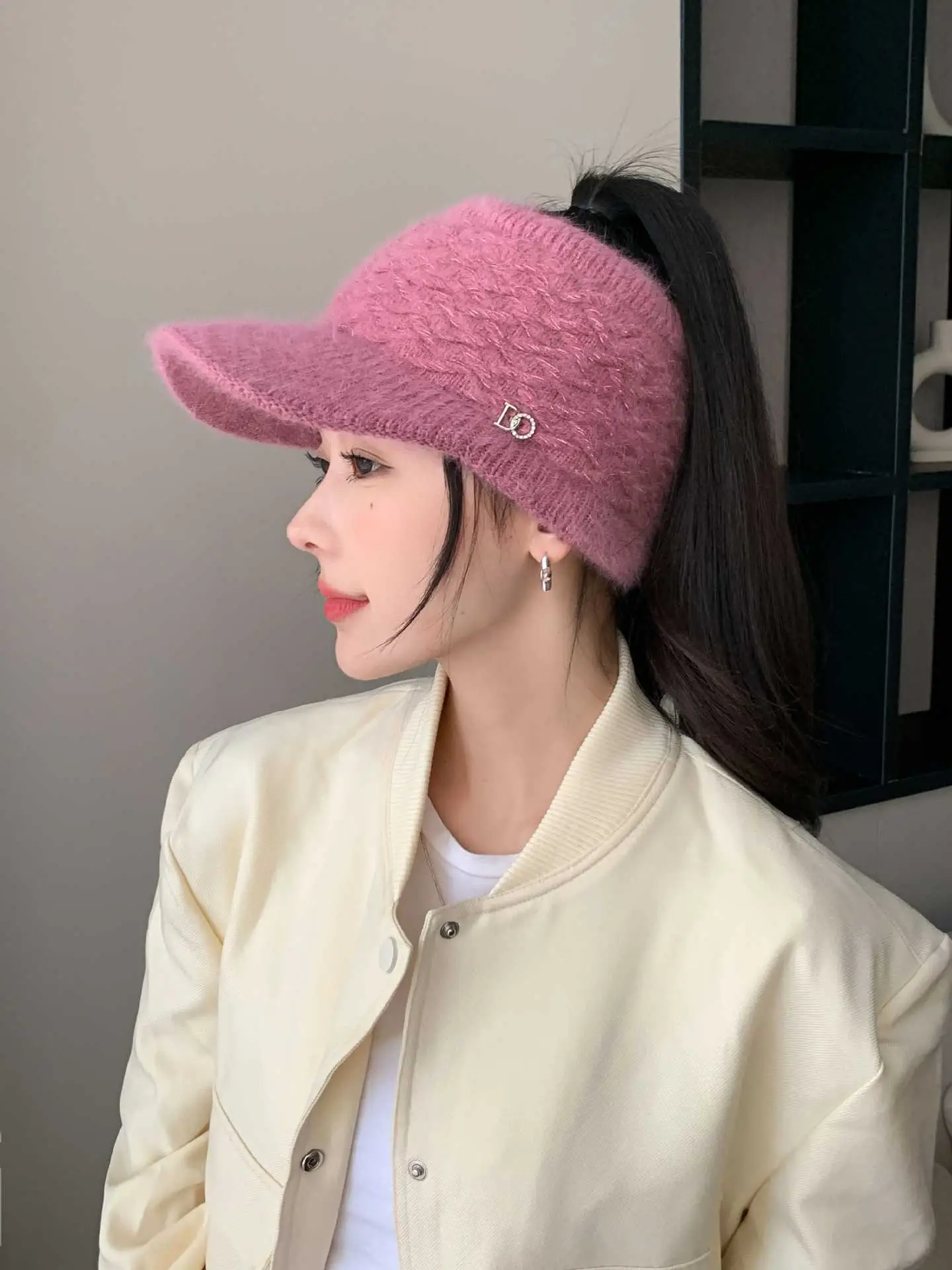 Pink Woolen Knitted Windproof Hat for Women - Image 6
